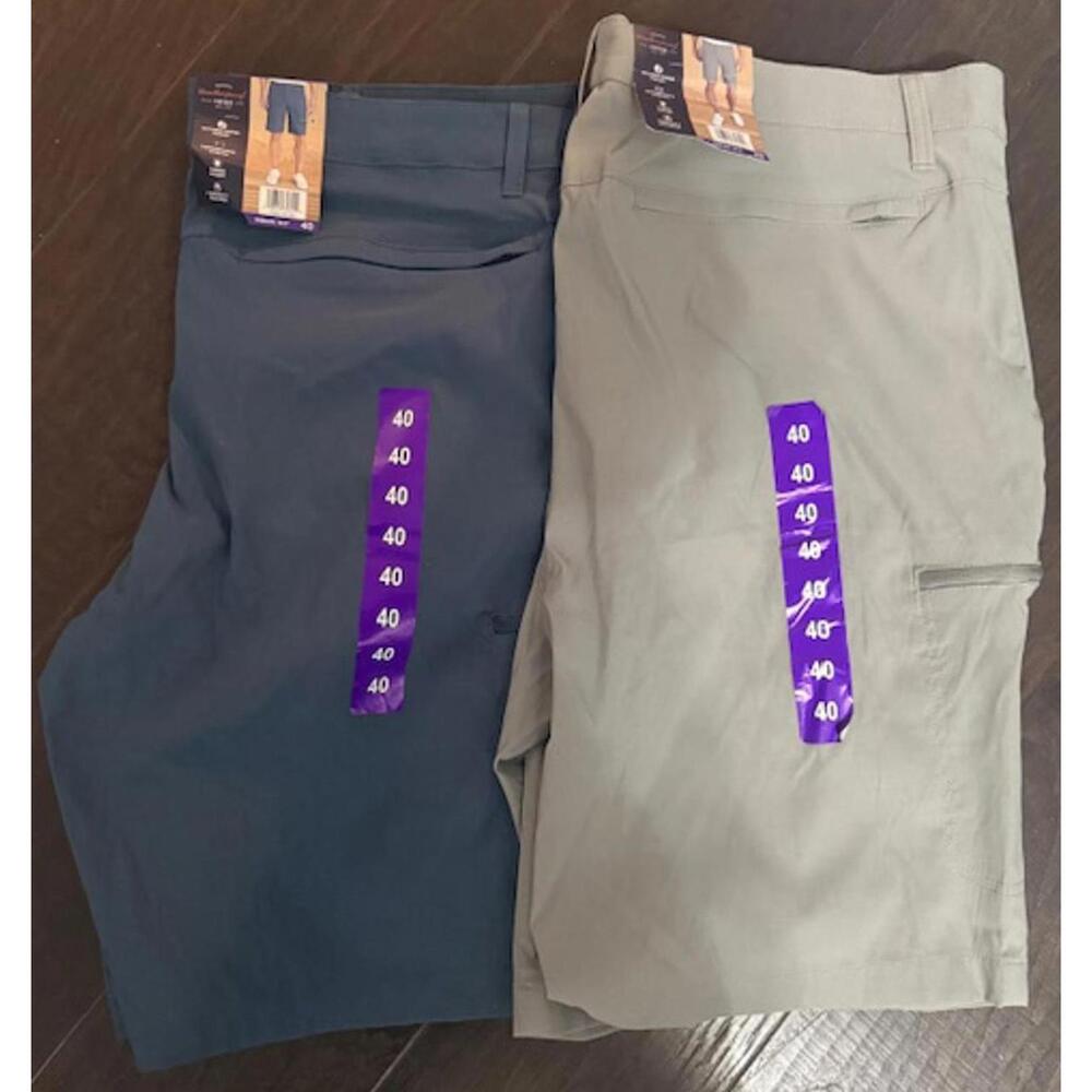 Weatherproof Vintage Men's performance stretch cargo shorts tan & blue bundle 40